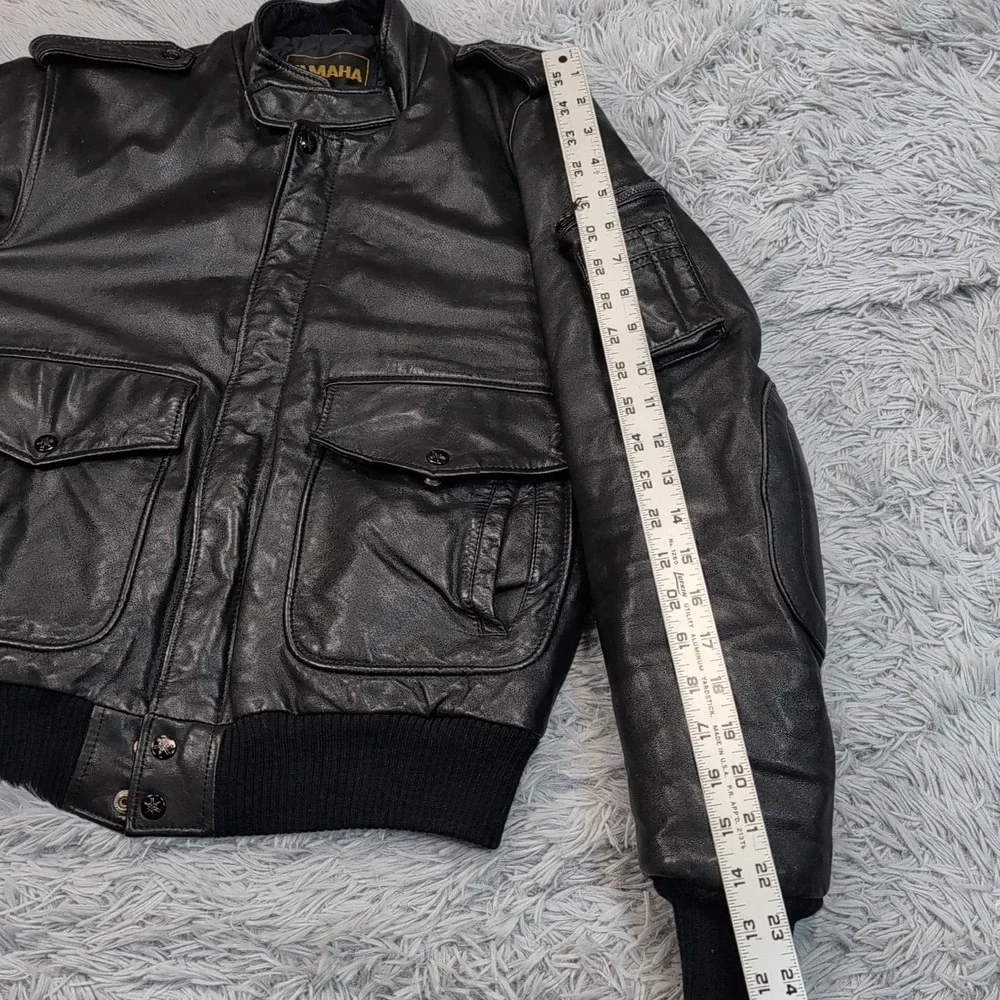 Vintage Yamaha‎ Jacket Mens 38 Black Leather Softshell Moto Elbow Padded Zip Up